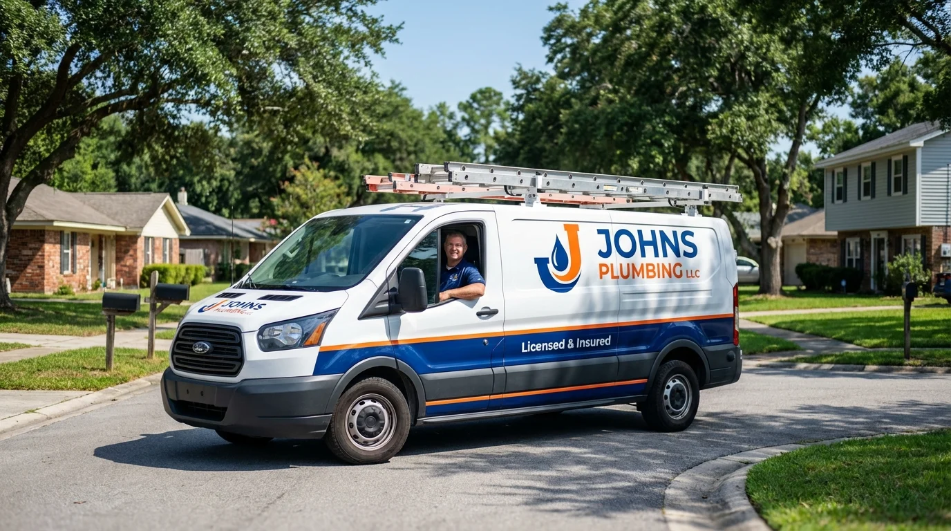 Johns Plumbing LLC service van in Hinsdale, NH