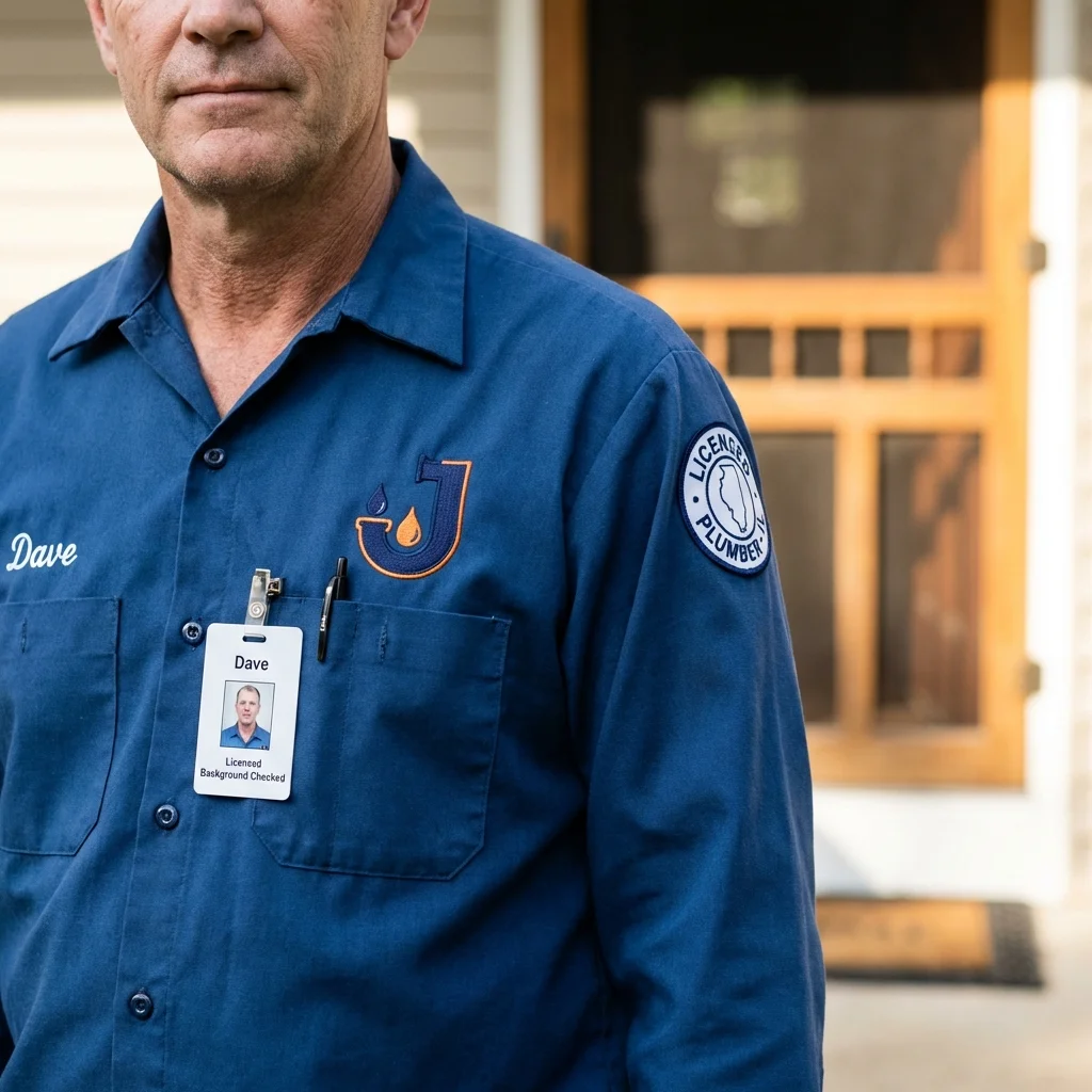 Licensed plumber showing ID badge in Hinsdale, NH
