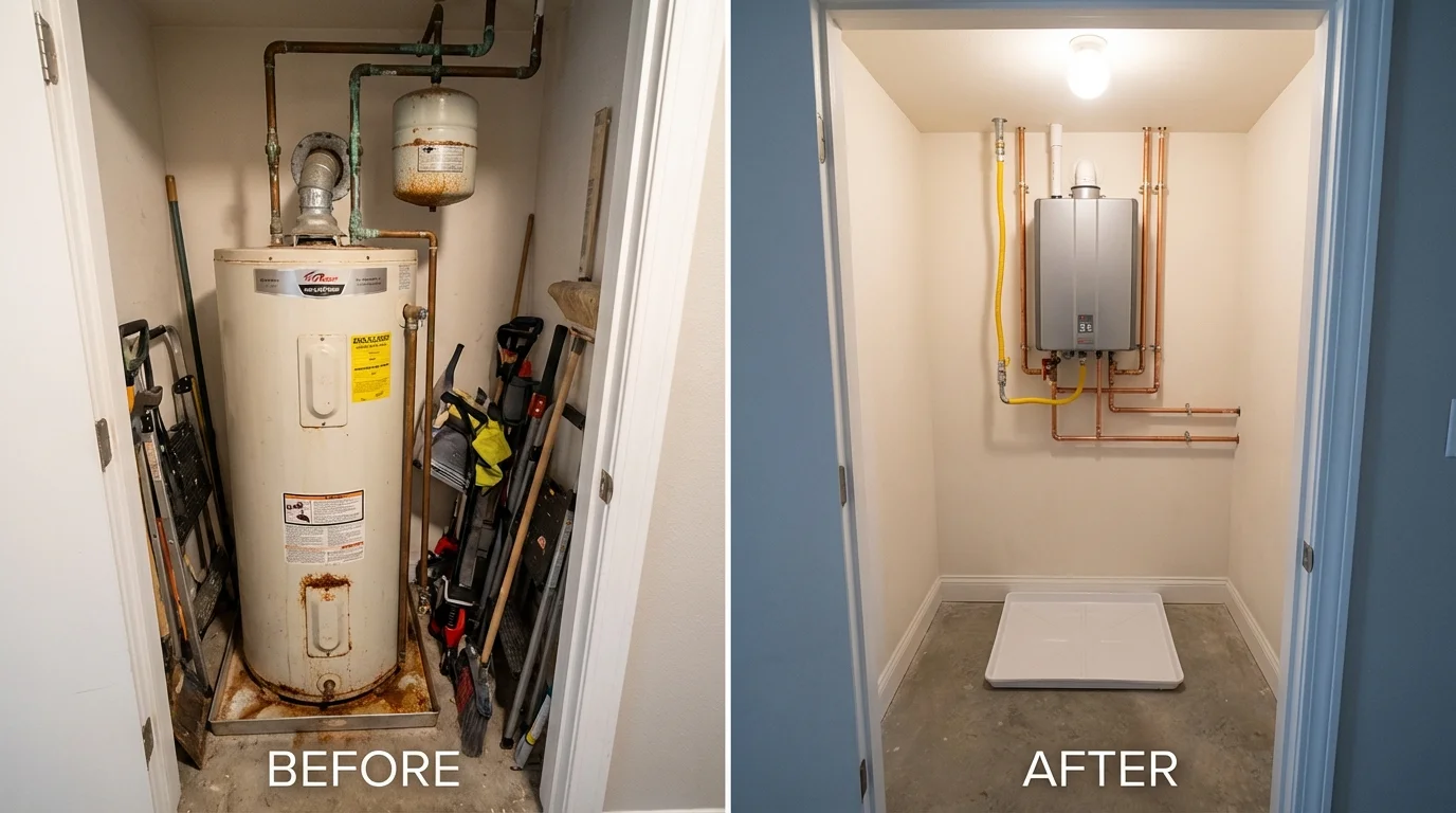 Tank water heater versus wall-mounted tankless unit comparison for Hinsdale, NH homeowners